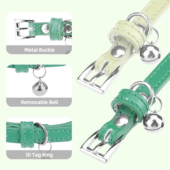 PUPTECK 2 PCS Soft Genuine Leather Cat Kitten Collar - Image 3
