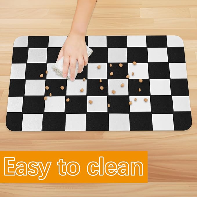 Checkered Dog Food mat, Non-Slip Sole Absorbent Dog and Water Bowl mat - Image 5