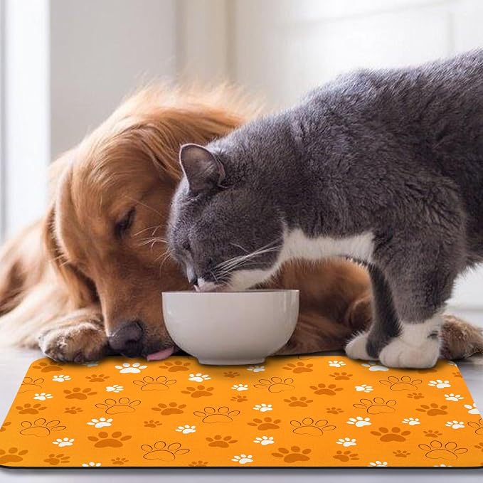 Dog Food Mat, Absorbent Water Bowl Mats Cat Pet Feeding Placemats Orange 16 * - Image 7