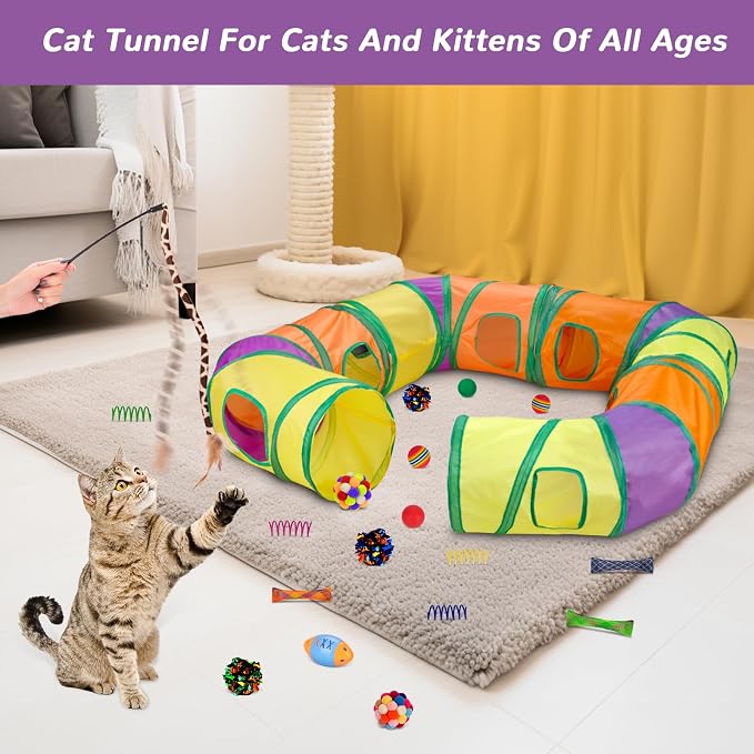 Retro Shaw 25Pcs Cat Toys with Kitten Tunnels, Interactive Kitty Toys - Image 6