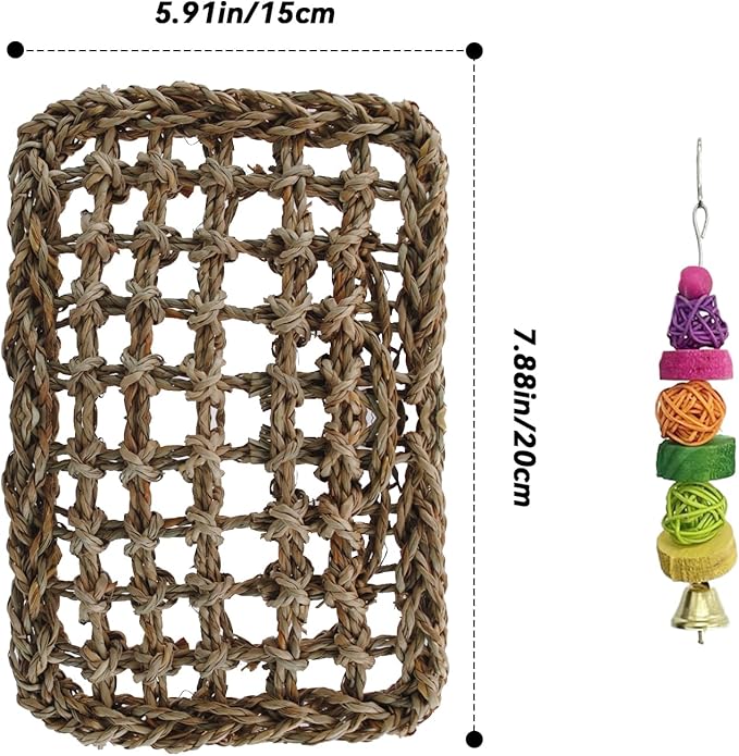 Bird Swing Toy Seagrass Mat, Natural Sea-Weed Woven Parrot Hammock Swing Bird - Image 2