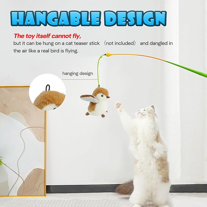 Cat Toys, Flapping Wings Sparrow, No Flying, Chirping Bird Interactive Catnip - Image 3