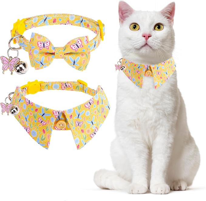 Cat Collar Breakaway with Bells, 2 Pack Soft Butterfly Kitten Collar with by DILLYBUD