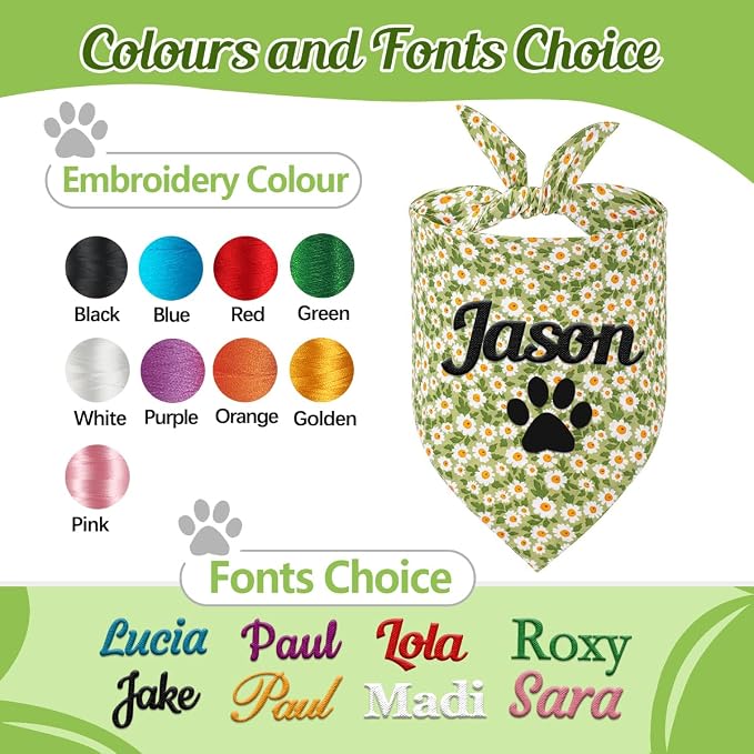 Personalized Dog Bandana with Embroidered Name, Custom Neckwear Dog Scarf - Image 2