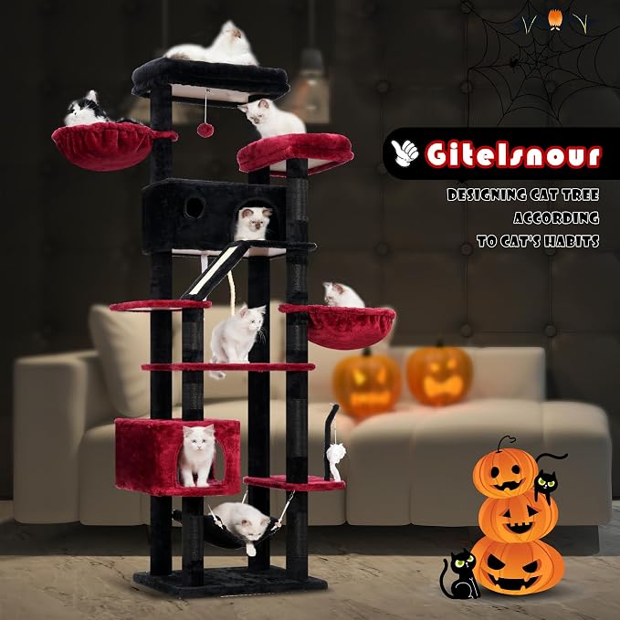 Gothic Cat Tree for Large Cats, 78.7" Tall Cat Tower for Indoor Cats Multiple - Image 9