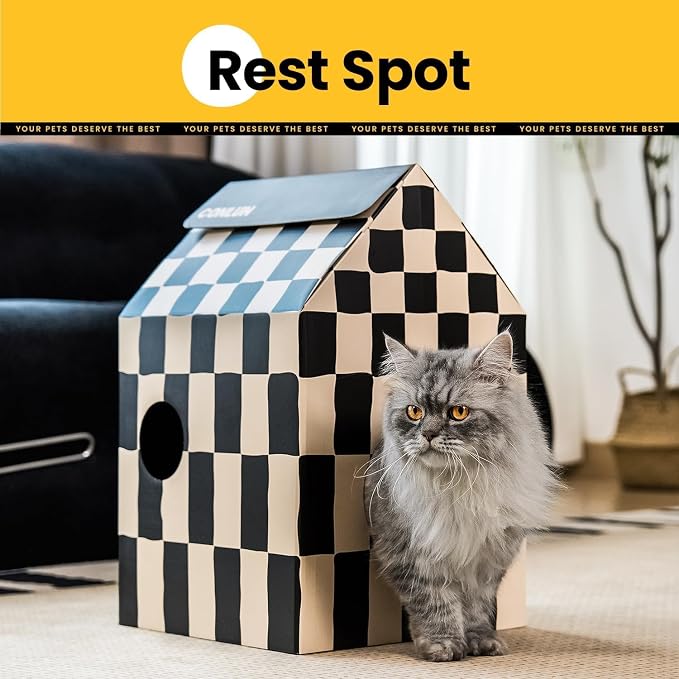 Cardboard Cat House with Scratch Pad & Catnip, Cat Play Scratching House - Image 4