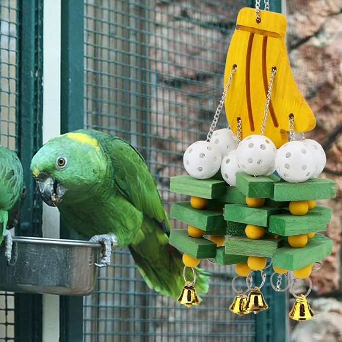 Hypeety Large Parrot Hanging Swing Toy Bells Chew Toy Colorful Hanging Wood - Image 7