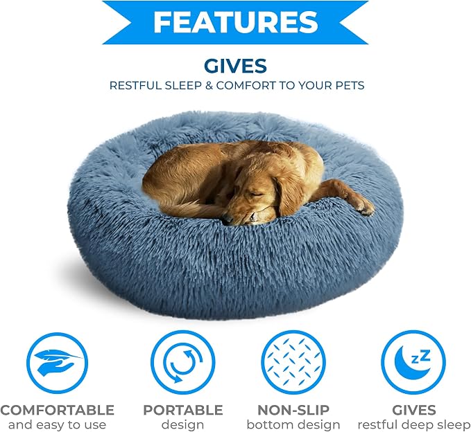 Whiskers & Friends Dog Bed, Round Fluffy Dog Beds - Image 3