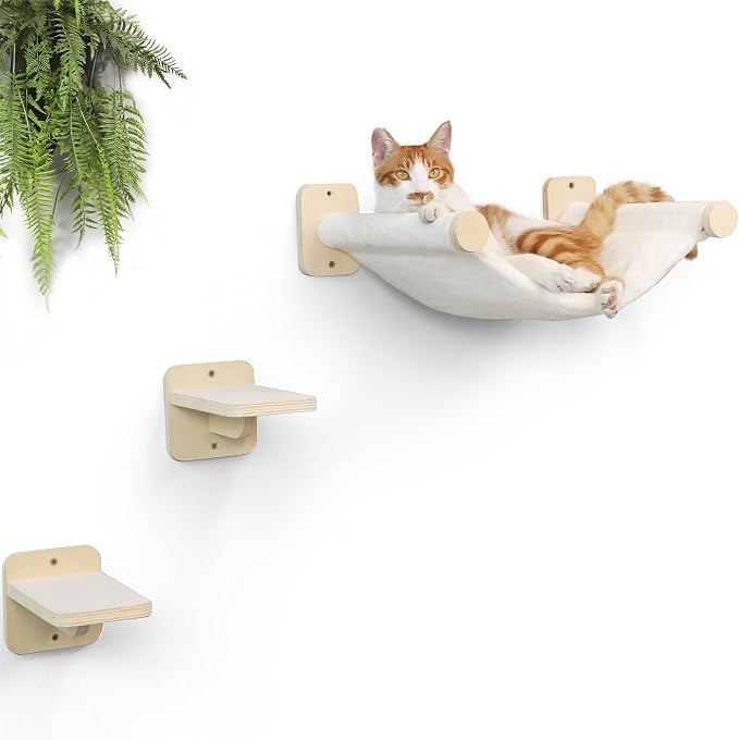 FUKUMARU Cat Wall Hammock with Two Steps Set, Modern Cat Climbing Shelves by FUKUMARU