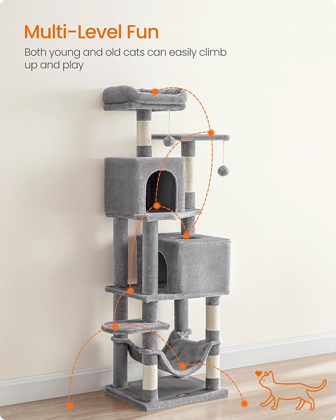 Feandrea Cat Tree, 59.5-Inch Tall Cat Tower, Plush Multi-Level Condo - Image 3