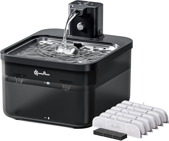 DownyPaws Cat Water Fountain Stainless Steel Cordless, 84oz/2.5L Fursink by DownyPaws