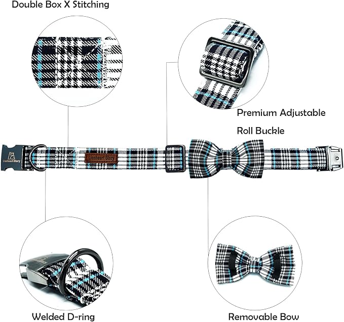 Lionheart glory Dog Bow Collar Blue and Black Plaid Dog Collar - Image 2