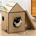 Cardboard Cat House with Scratch Pad & Catnip, Cat Play Scratching House by Conlun