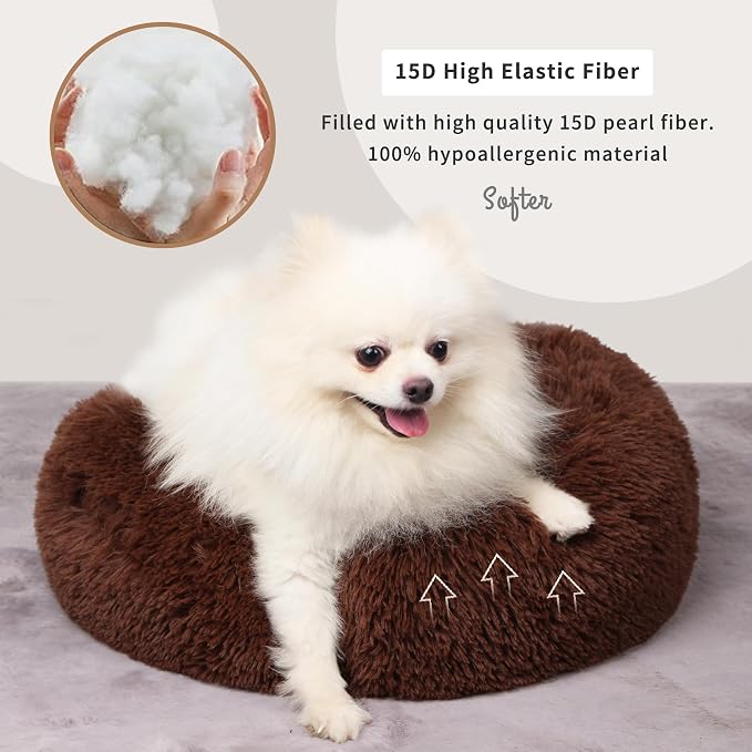 Calming Donut Dogs Beds for Small Dogs Washable, 19inch Fluffy Round Puppy Bed - Image 5