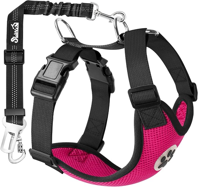 SlowTon Dog Seat Belt Harness for Car, Dog Car Harness Adjustable Mesh by SlowTon