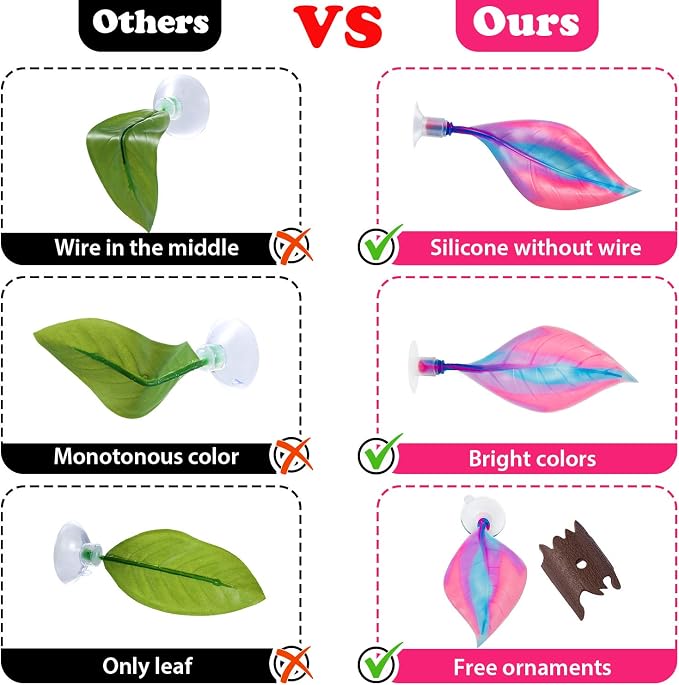 WILLBOND 2 Pcs Pink Silicone Betta Fish Bed Leaf Hammock Betta Fish Tank - Image 6