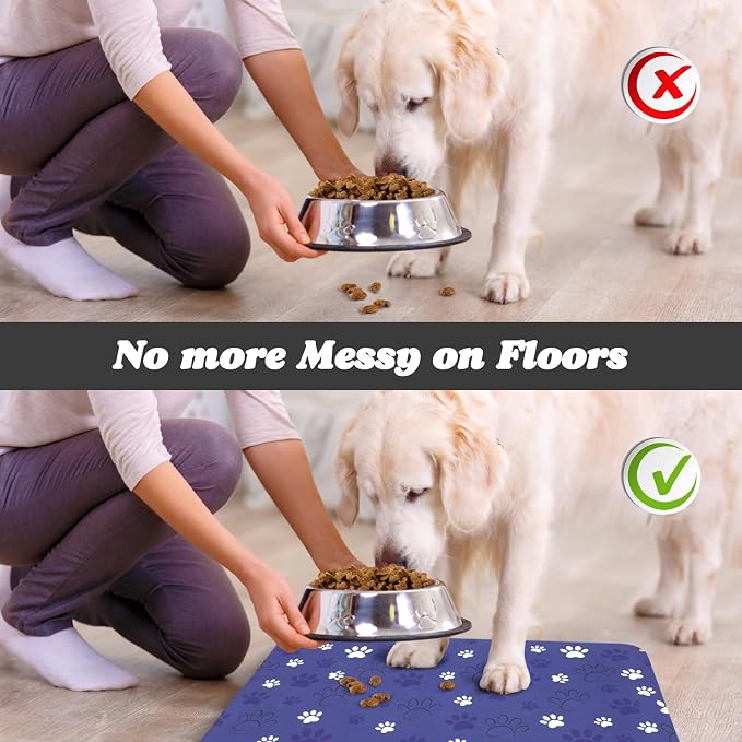Dog Food Mat, Absorbent Water Bowl Mats Cat Pet Feeding Placemats Dark Blue 17 - Image 5