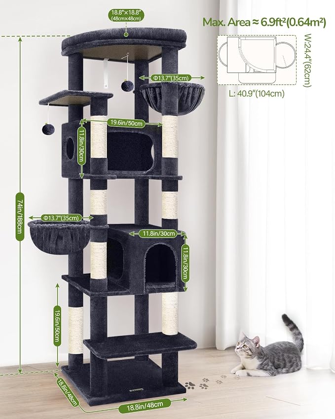 Globlazer Heavy Duty Cat Tree, 74in Sturdy Cat Tower - Image 6