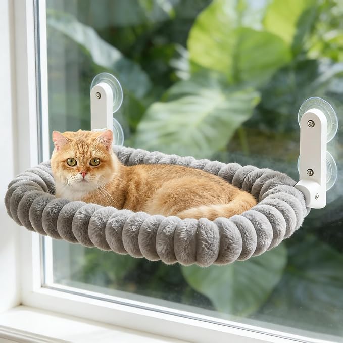 Cat Window Perch with Bolster, Cordless Foldable Cat Window Hammock with Strong by Zoratoo
