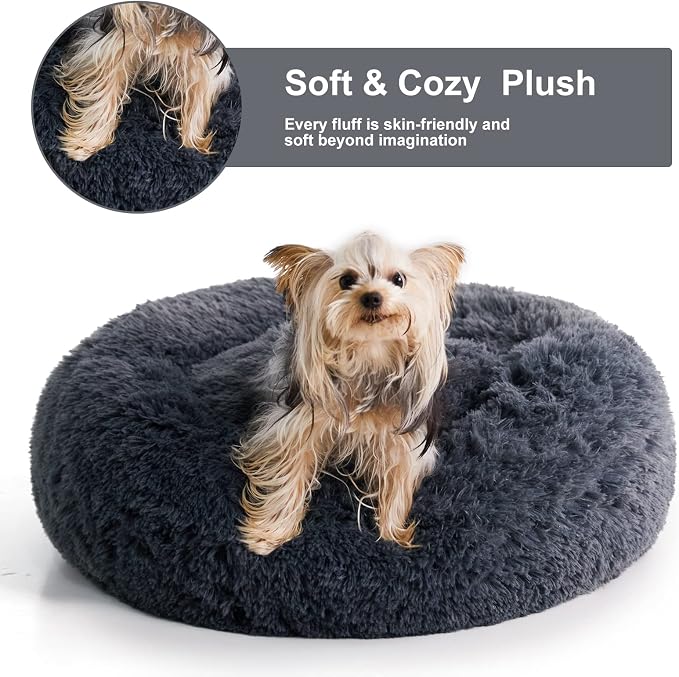 WNPETHOME Calming Dog & Cat Bed, Anti-Anxiety Donut Bed, Fluffy Faux Fur Cushion - Image 2