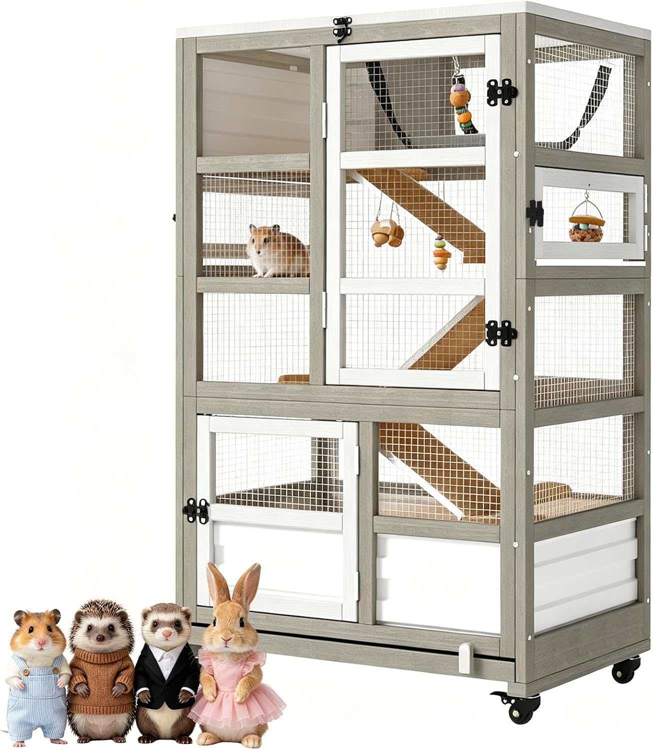5-Tier Wooden Guinea Pig Cage on Wheels - GlobalHabitat Supply