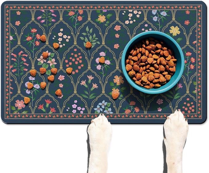 Absorbent Pet Dog Bowl Mat for Food and Water, Pet Cat Food Feeding Mat by Ideasonna
