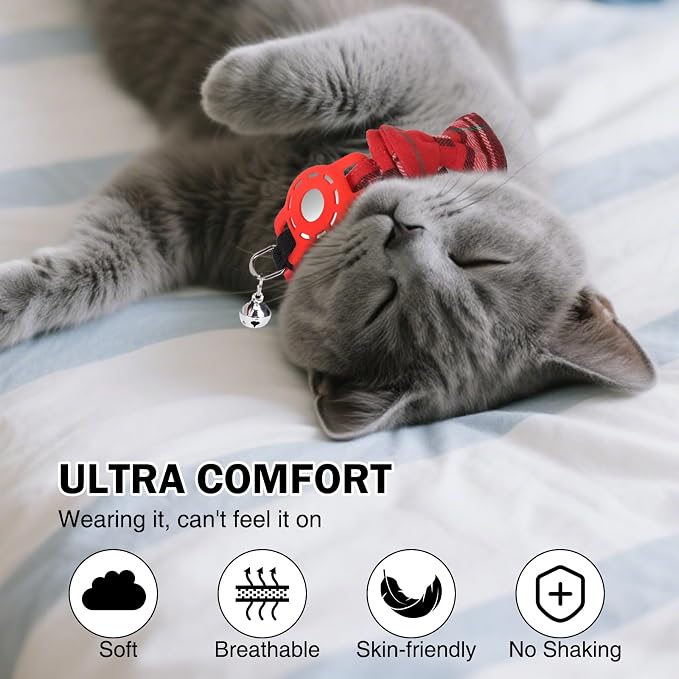 Airtag Cat Collar with Bells and Bowtie -Safety Elastic Band Kitten Collar - Image 4