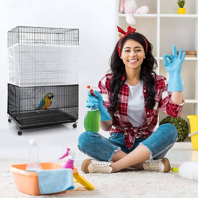 Shappy 2 Pieces Adjustable Bird Cage Seed Catcher Birdcage Cover Nylon Mesh - Image 7