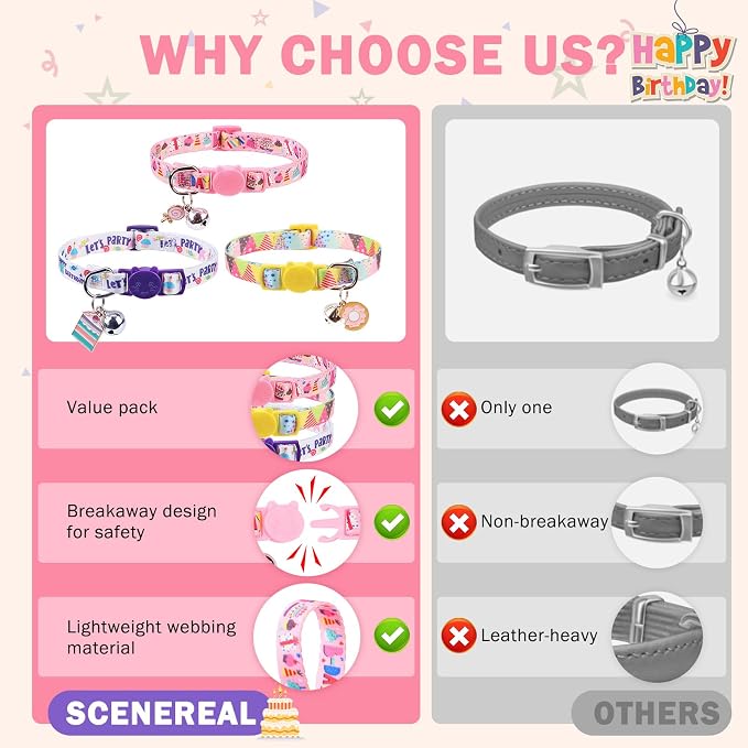 SCENEREAL Birthday Cat Collars Breakaway - Image 4