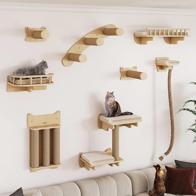 BYBYME Cat Climbing Wall Set Made of Natural Wood, Kitten Platform, 100CM Sisal by BYBYME