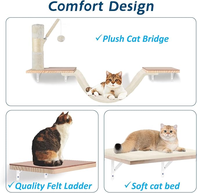 Cat Wall Shelves, Solid Wood Cat Wall Furniture Set, - Image 5