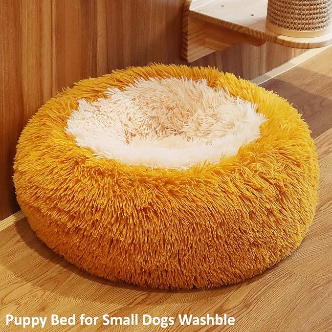 Calming Donut Dogs Beds for Small Dogs Washable, 19inch Fluffy Round Puppy Bed - Image 5