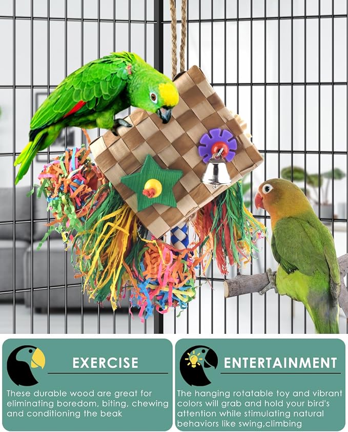 Bissap Bird Chew Toys, Parrot Foraging Shredder Natural Palm Frond Hanging Cage - Image 4