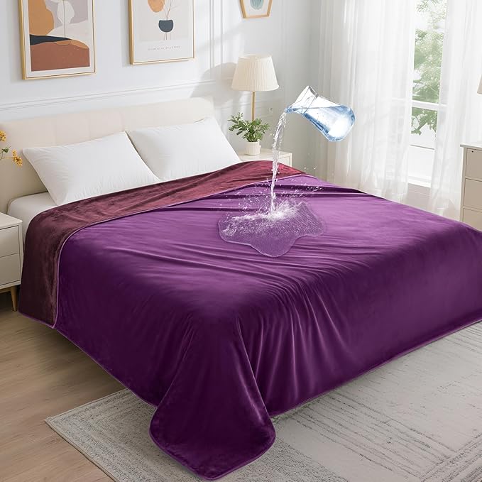 LOOBANI Waterproof Blanket for Bed: Reversible Soft Flannel Twin Bed Blanket by LOOBANI