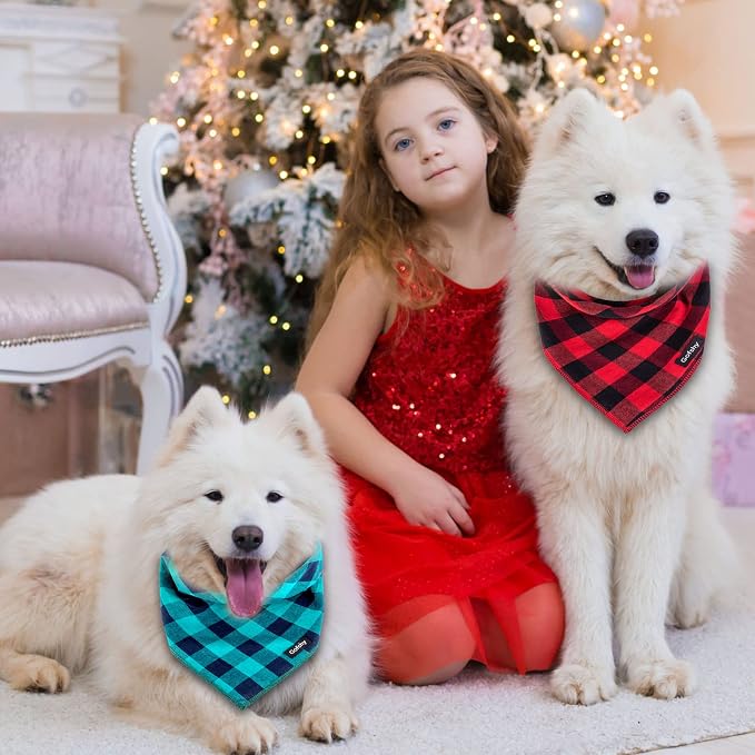 Buffalo Plaid Dog Bandanas Fall Christmas Classic 6PCS Dog Gifts Red Blue Green - Image 4
