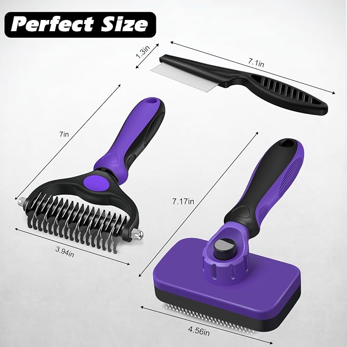 3PCS Self Cleaning Slicker Brush & Pet Grooming Rake & Flea Comb - Image 7