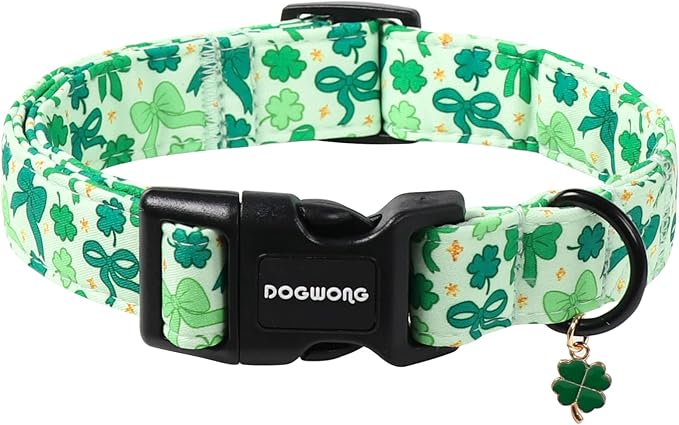 DOGWONG St Patrick's Day Dog Collar-Cute Green Clovers Dog Collar, Adjustable by DOGWONG