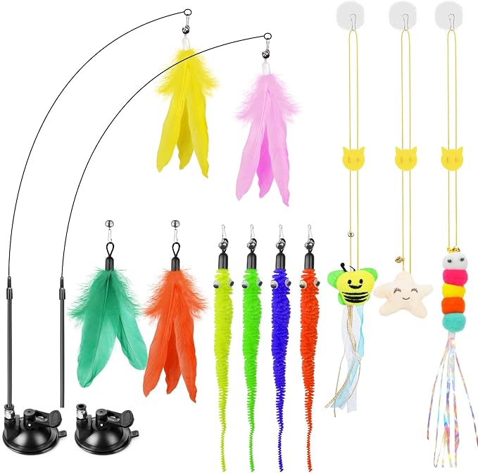 Cat Wand Toy, Interactive Kitten Feather Toys Self Play, Cat Teaser by SUNSHINETOP
