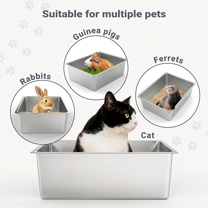 Kirecoo Stainless Steel Cat Litter Box XL- Metal High Sided Cat Pan, Large - Image 6