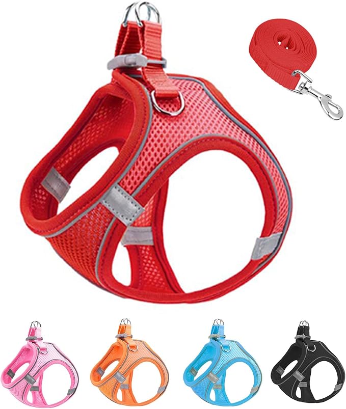 XXS Red Soft Mesh Dog Harness and Leash Set, No Escape Puppy Harnesses by Unknown
