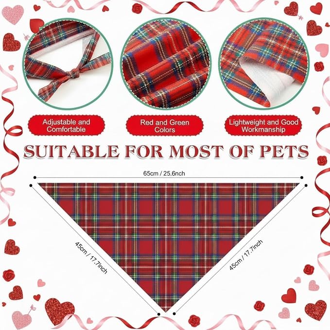 Weewooday 50 Pcs Valentine's Day Red Plaid Dog Bandanas Bulk - Image 3