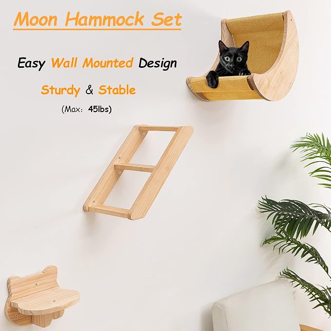 Cat Shelf for Wall Hammock Climbing Shelves and Perches Solid Wood Cat Steps - Image 2