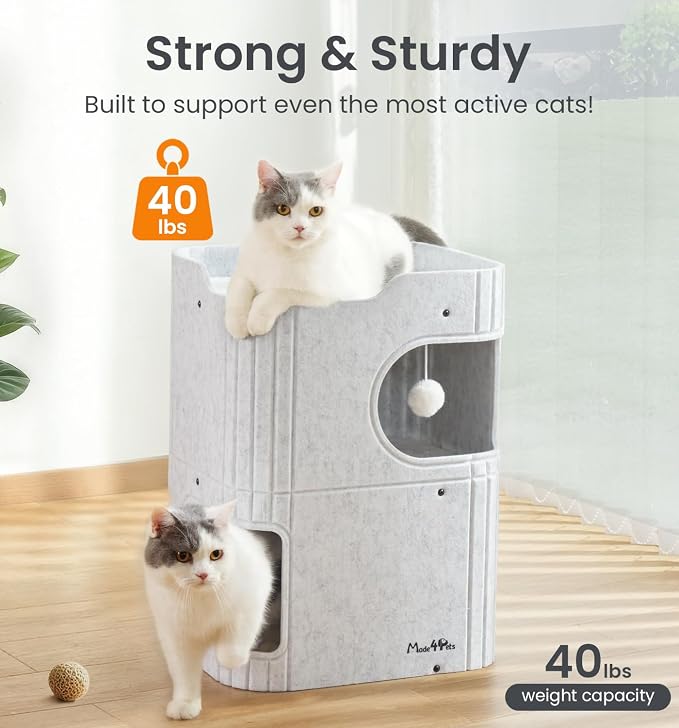Made4Pets Cat House for Indoor Use, 2-Storey Cube Bed Cave, Covered Hideaway - Image 5
