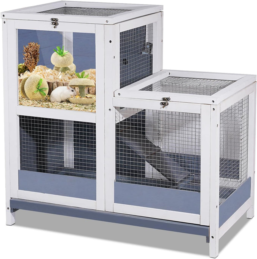 2-Story Wooden Guinea Pig Cage with Removable Tray and Ramp - GlobalHabitat Supply