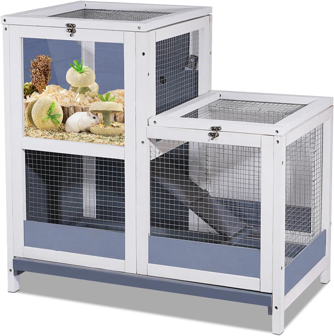 2-Story Wooden Guinea Pig Cage with Removable Tray and Ramp - GlobalHabitat Supply