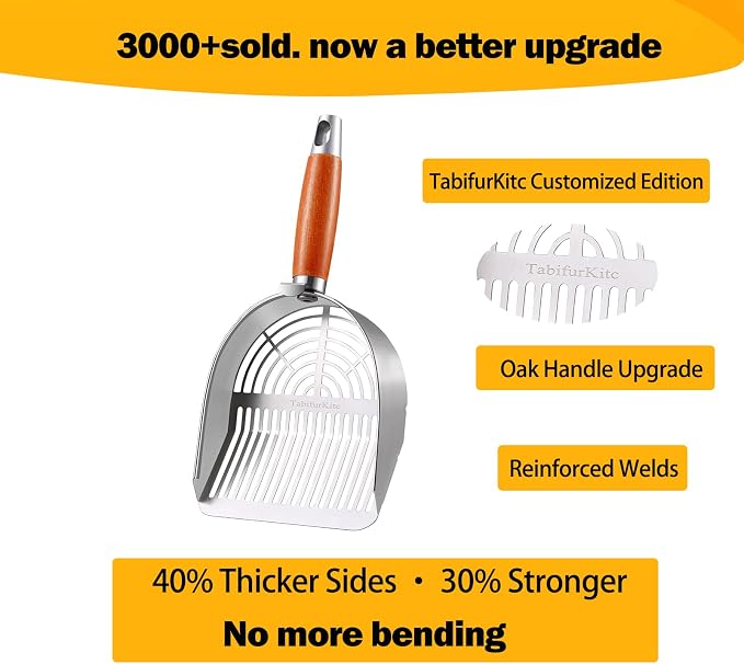 Custom 40% Thicker Side Edges 304 Stainless Steel Metal Cat Litter Scoop - Image 3