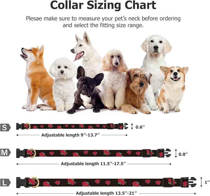 Cotton Handmade Dog Collar Cute and Distinctive Patterns Black Rose