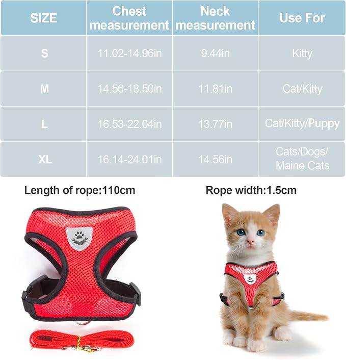 shudyear Summer cat Chest Harness and Leash, Anti-Escape Adjustable Soft mesh - Image 2