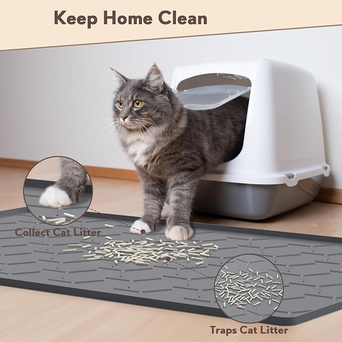 Cat Litter Box Mat, Large 34" X 22" Cat Litter Mat, Waterproof Silicone Pad - Image 3