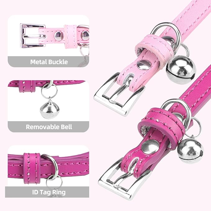 PUPTECK 2 PCS Soft Genuine Leather Cat Kitten Collar - Image 3